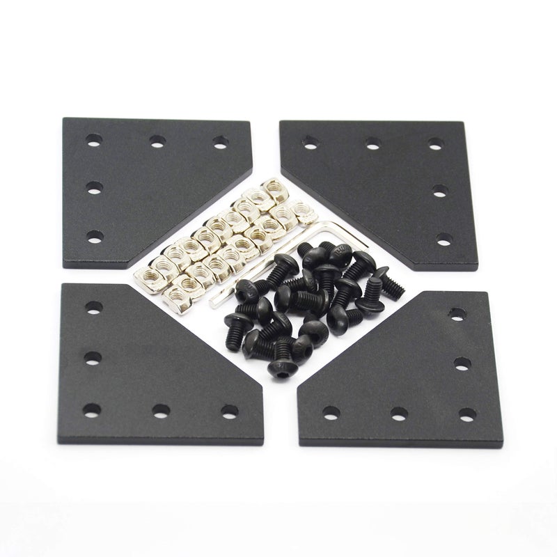 Befenybay 4PCS/Set Corner Bracket Plate with 20PCS M5x8mm Screws and 20PCS M5 T Nuts, 5-Hole Tee Outside Joining Plate for 2020 Series Aluminum Profile 3D Printer Frame (Black L-4 with Screw) - Image 1